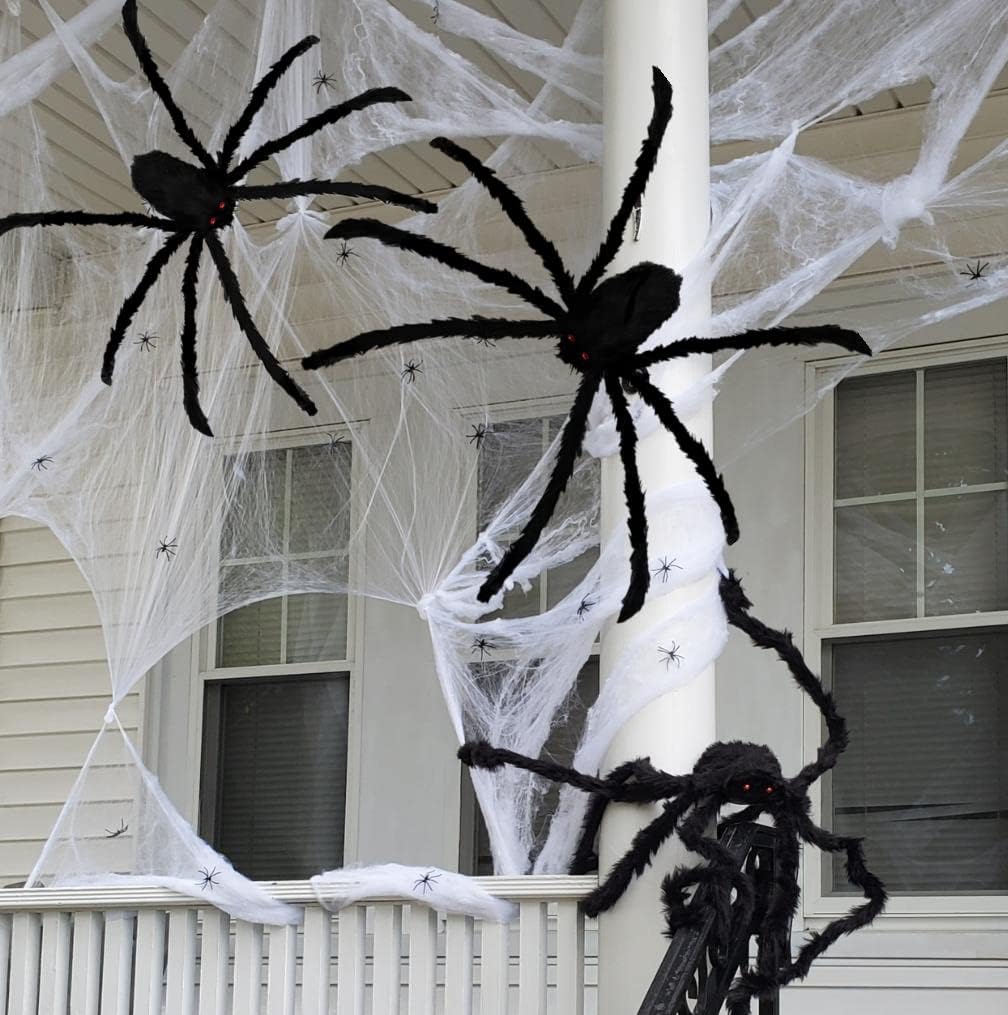 Araña Halloween 4.9ft negra peluda para exteriores patio
