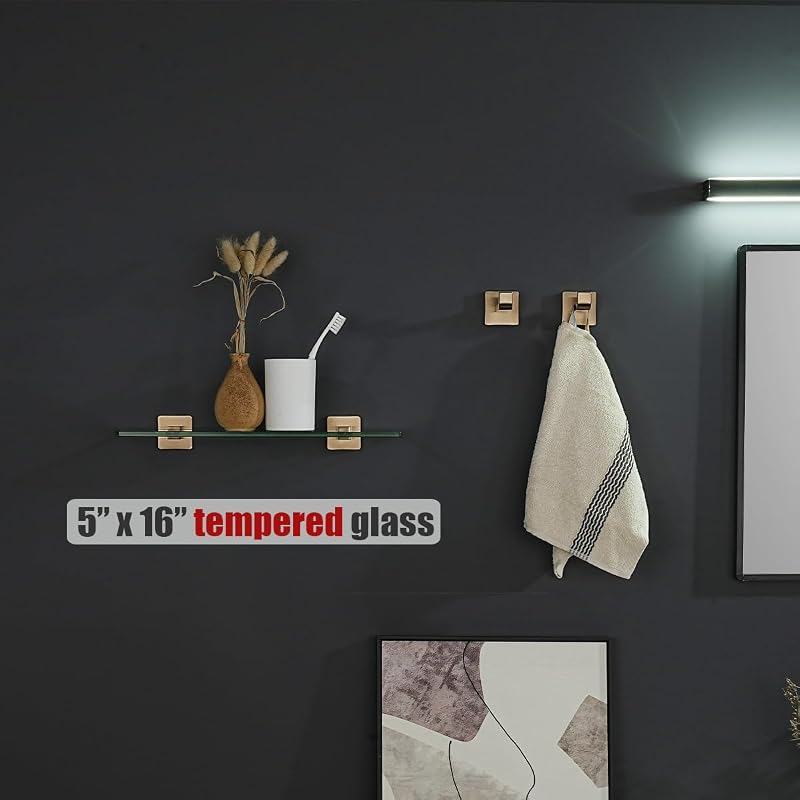 Estante vidrio baño flotante 16x5" bronce champán acero inox