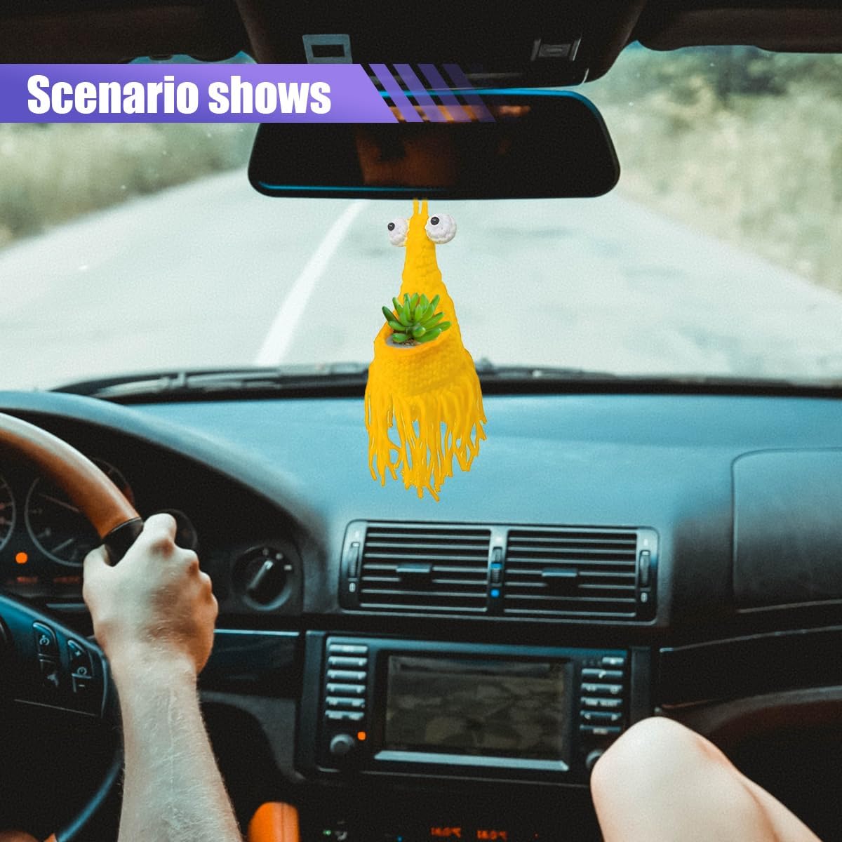 Canasta colgante coche tejida crochet amarillo
