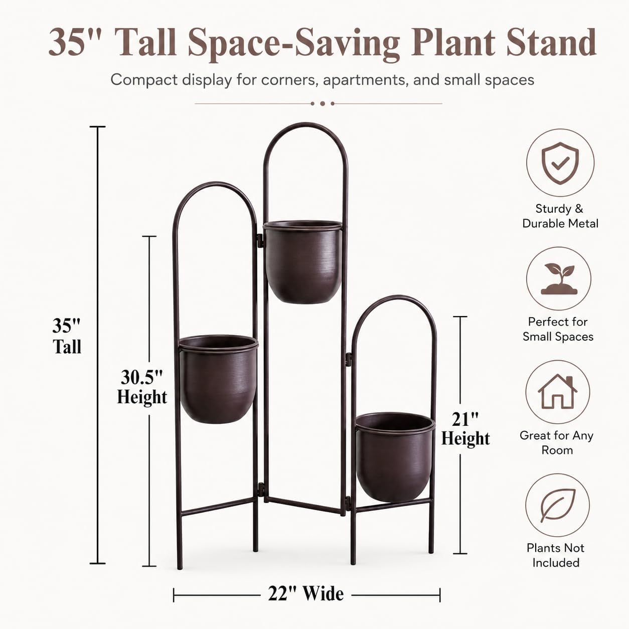 Soporte plantas 3 niveles metal 35pulg interiores