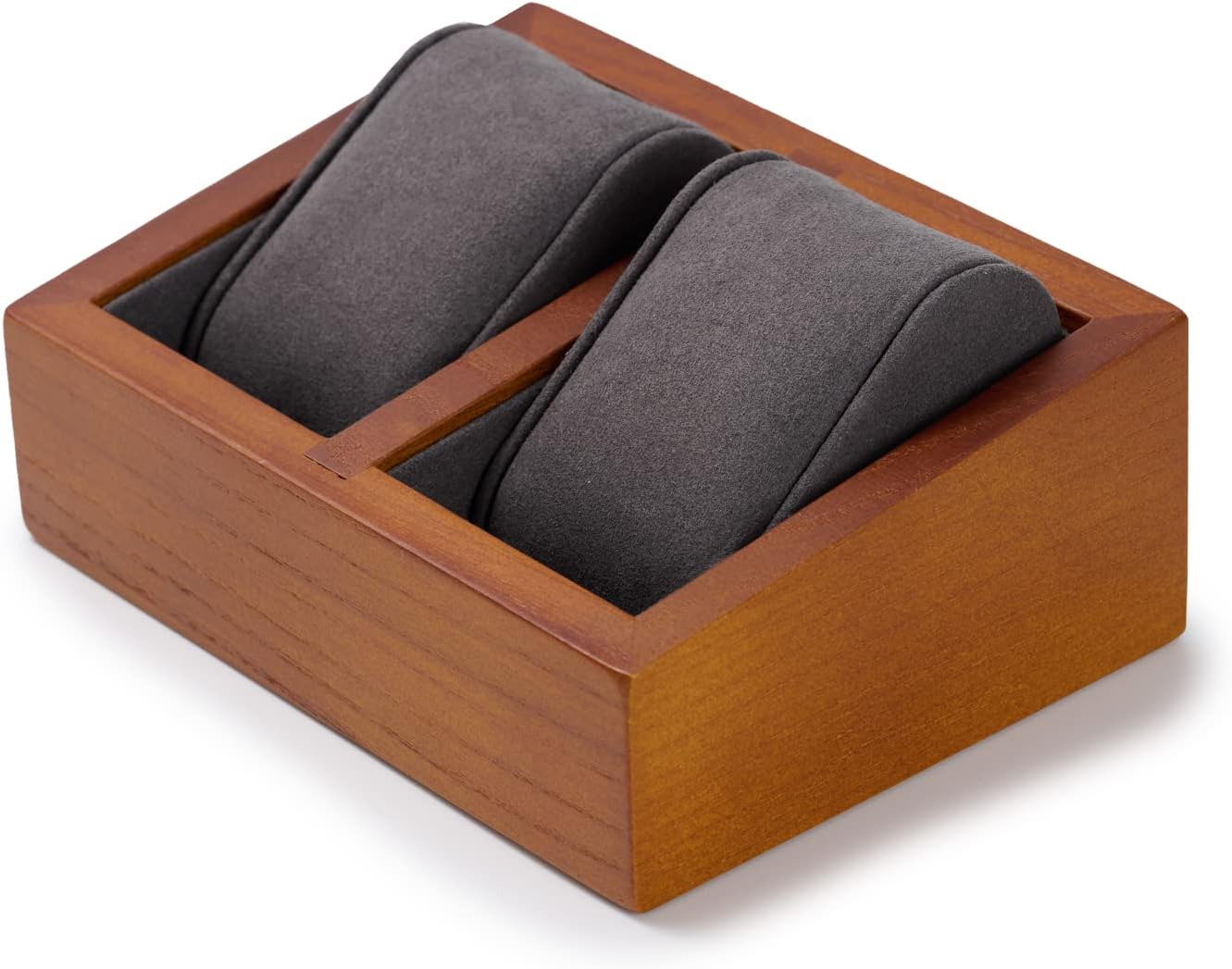 Soporte doble madera reloj vitrina con almohada gris