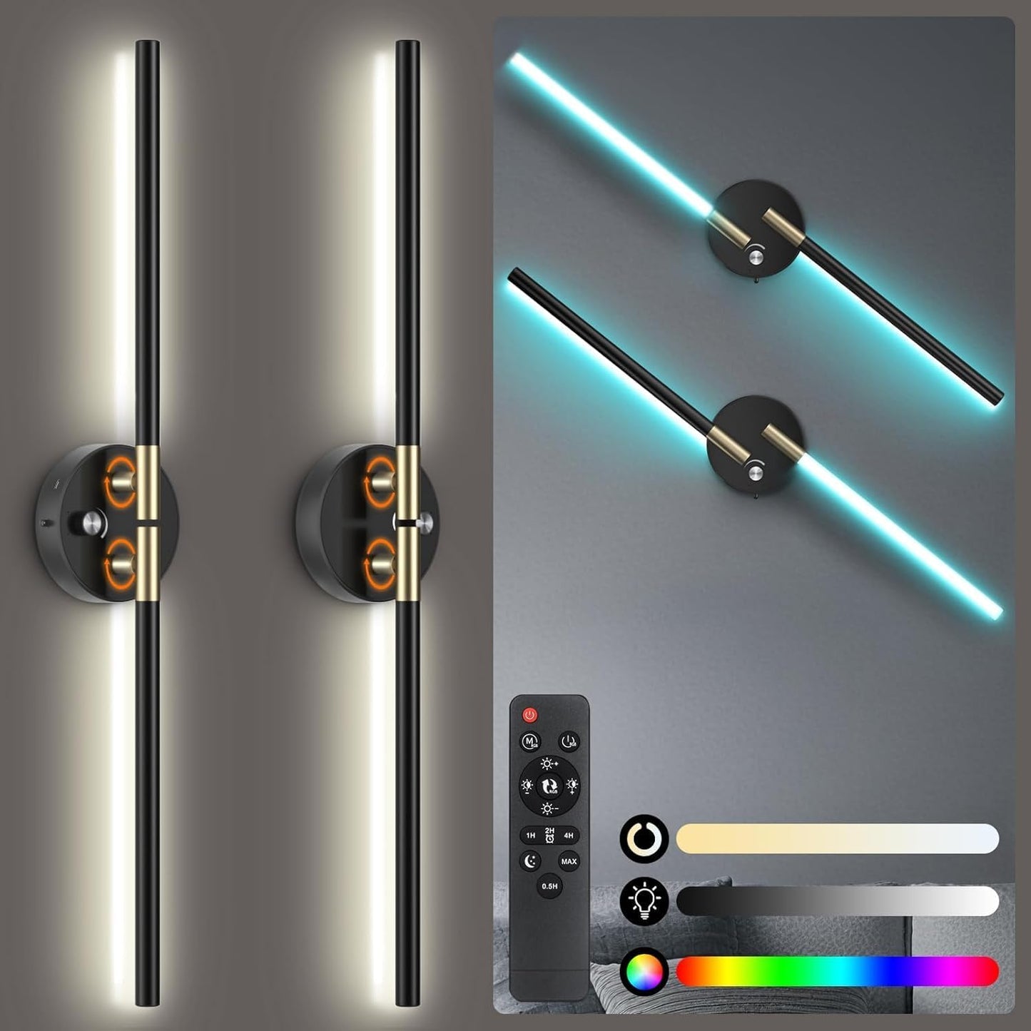 Aplique pared lámpara giratoria 360° luces magnéticas