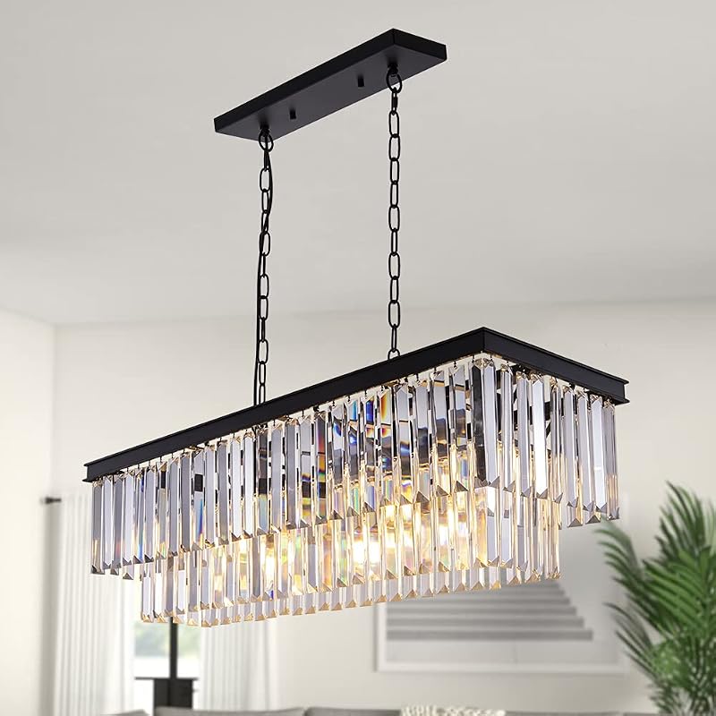 Candelabro cristal negro 9 luces para comedor sala