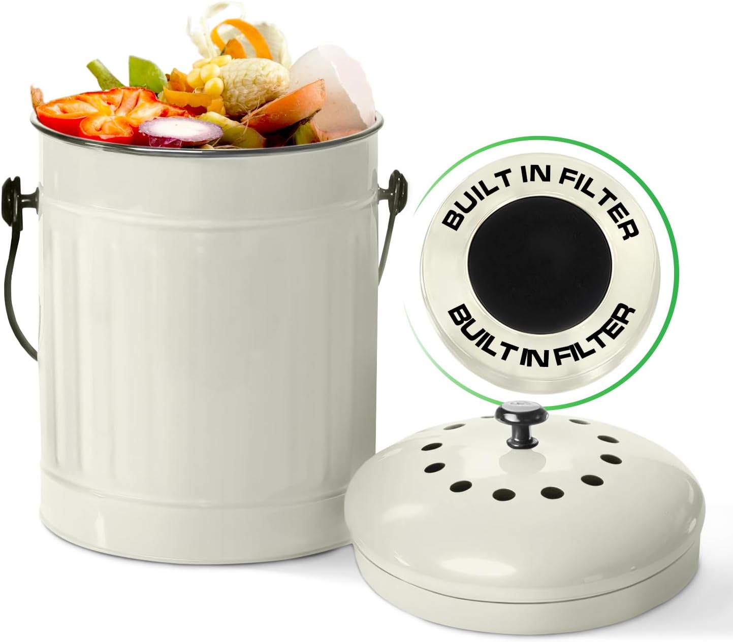 Contenedor compost acero inox 1.5gal con filtro carbón