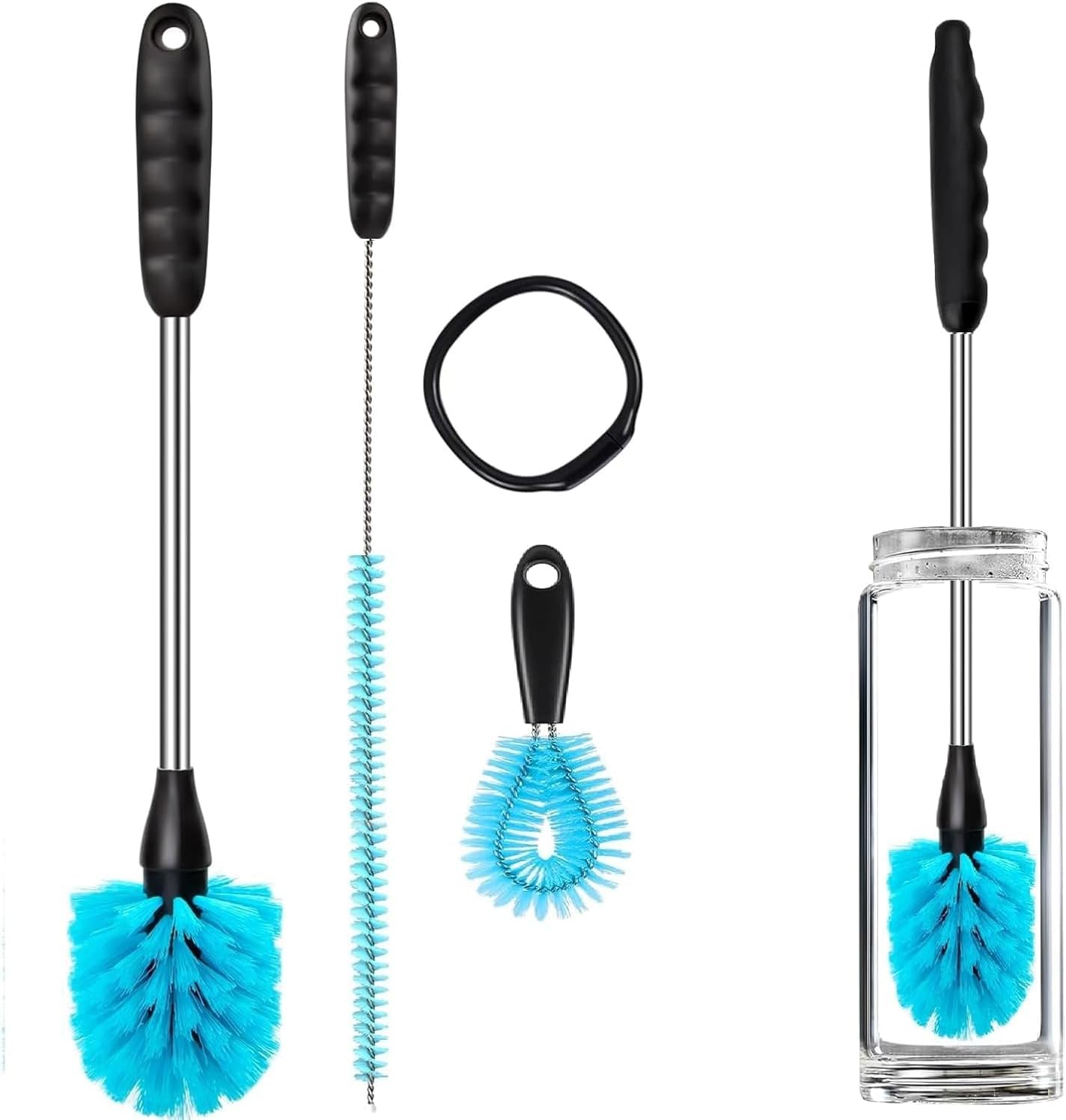 Juego 3en1 cepillos acero inox para botellas cuello estrecho