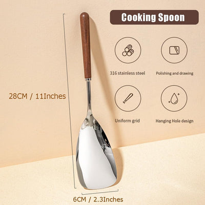 Cuchara cocina acero inox mango madera 11pulg