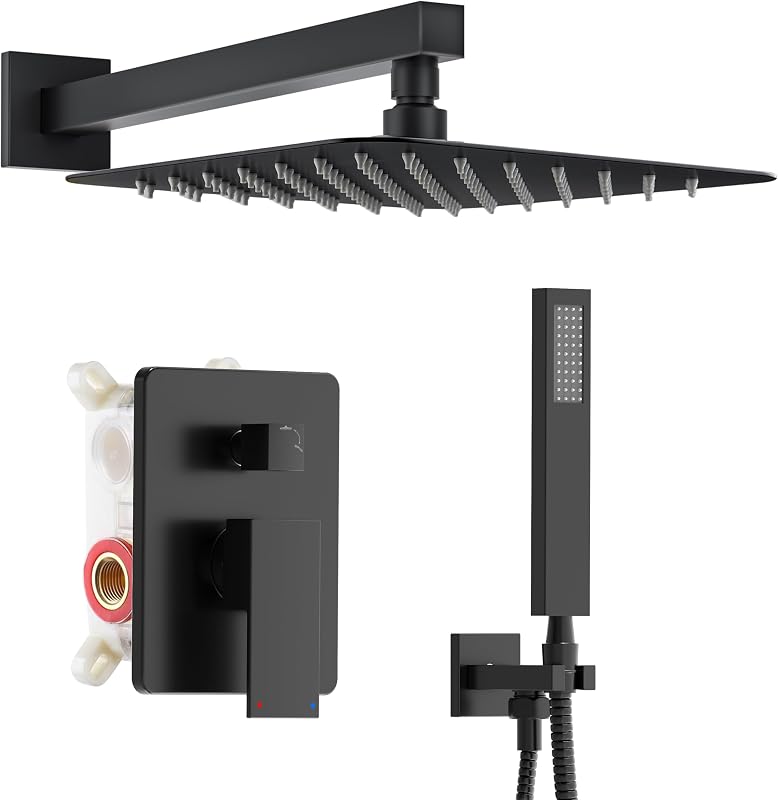 Set grifo ducha negro cabezal lluvia 12" rociador mano