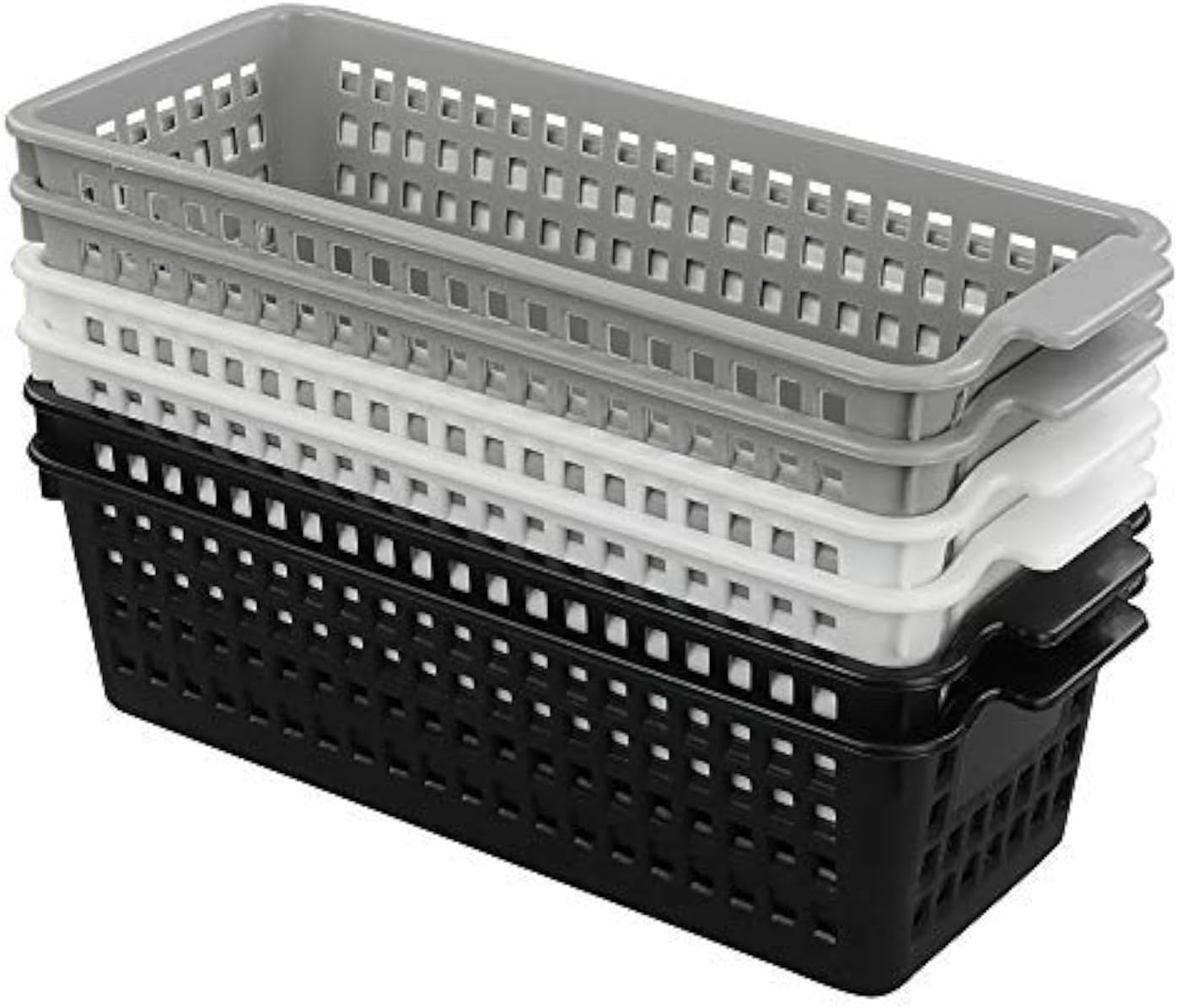 6 Pzas Cestas Organizadoras Plástico Delgadas Blanco Gris