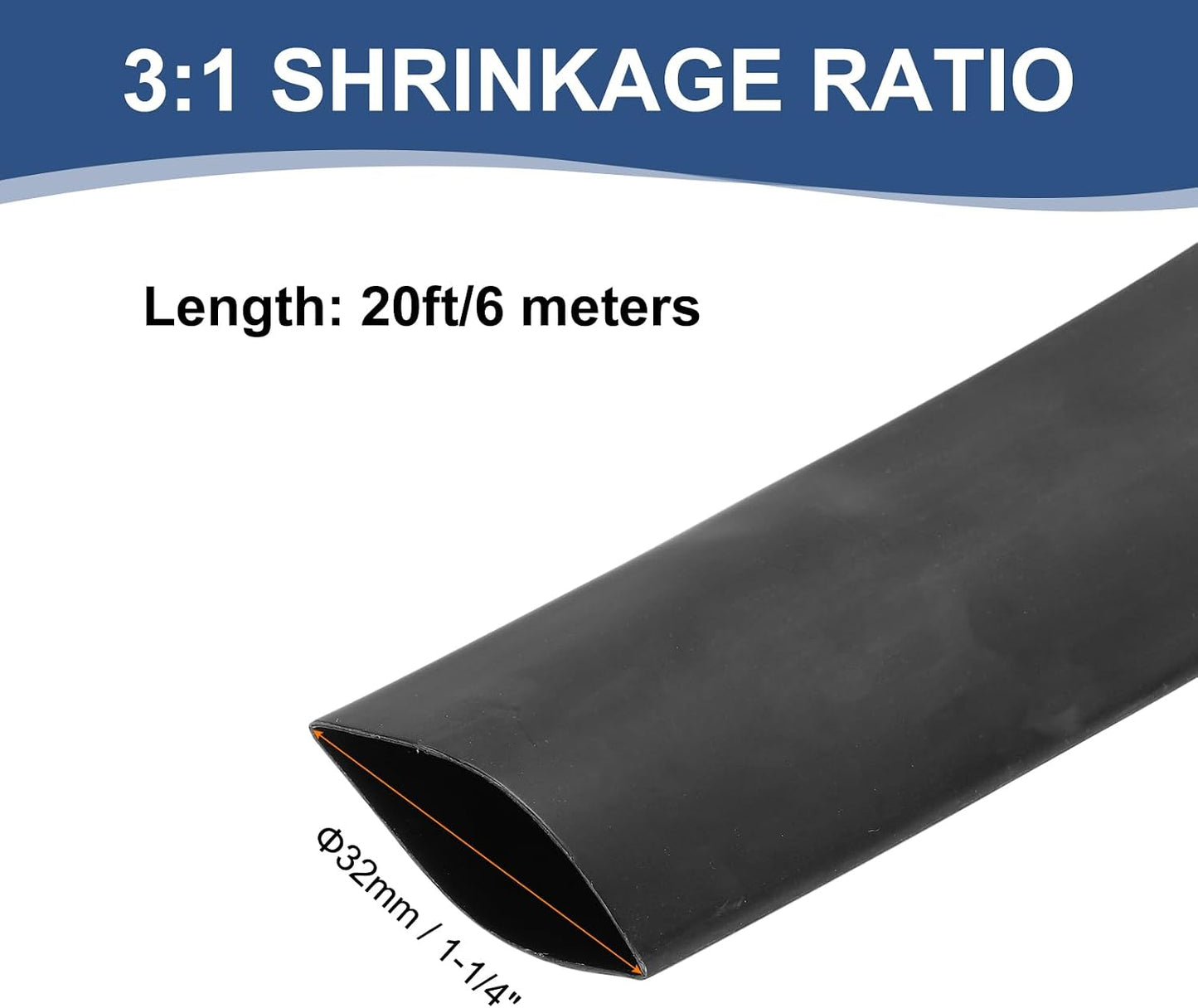 Tubo termorretráctil 1-1/4pulg doble pared adhesivo 20ft negro