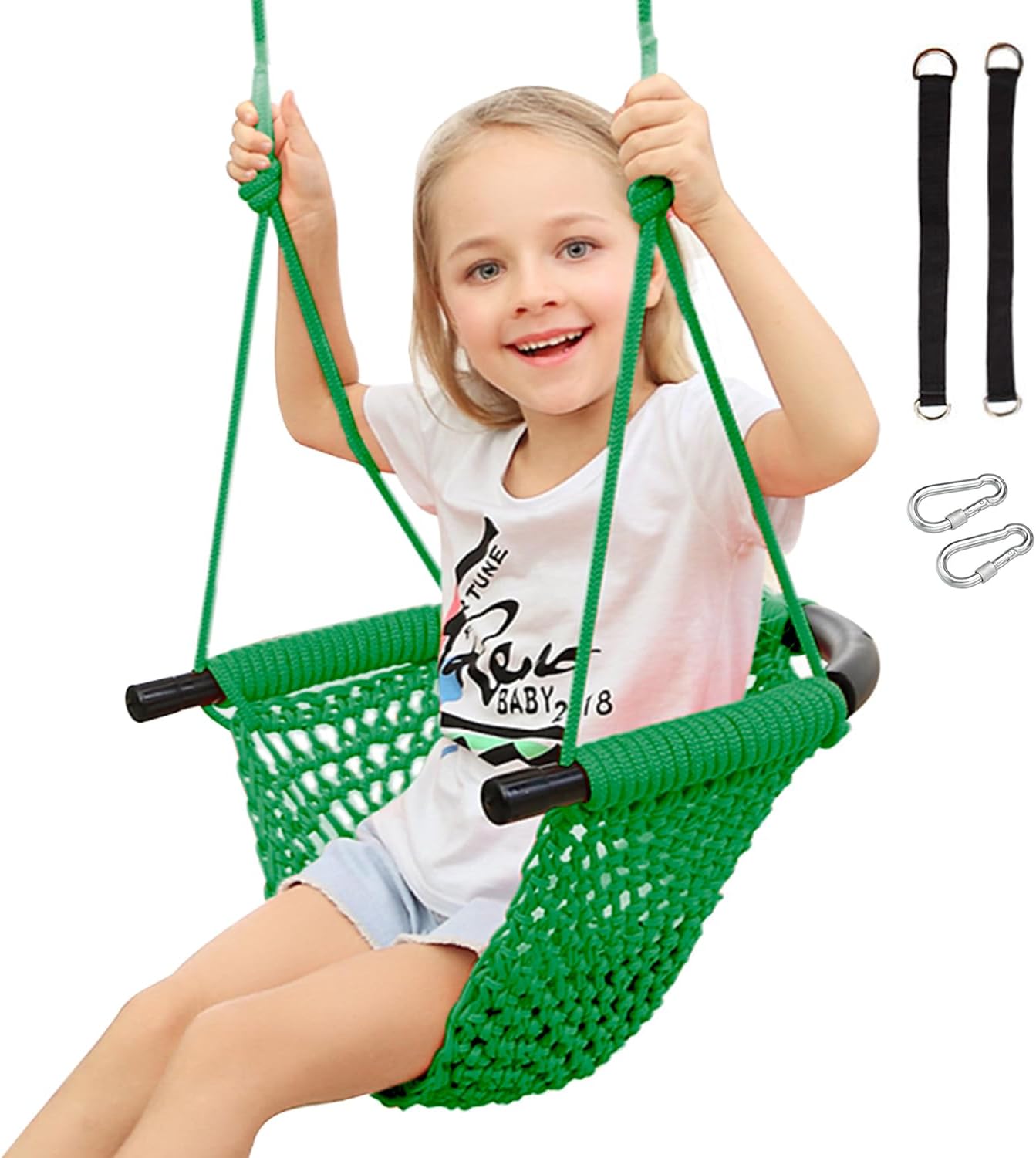 Columpio para niños con cuerdas ajustables tejido a mano