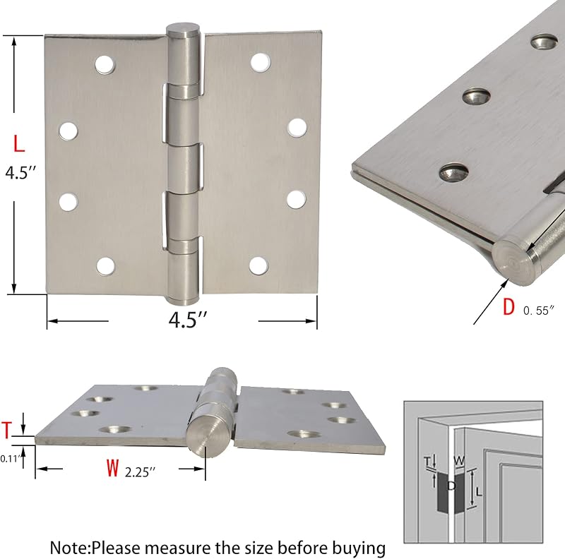6 Pzas Bisagras Puerta Comercial 4.5x4.5" Acero Inox