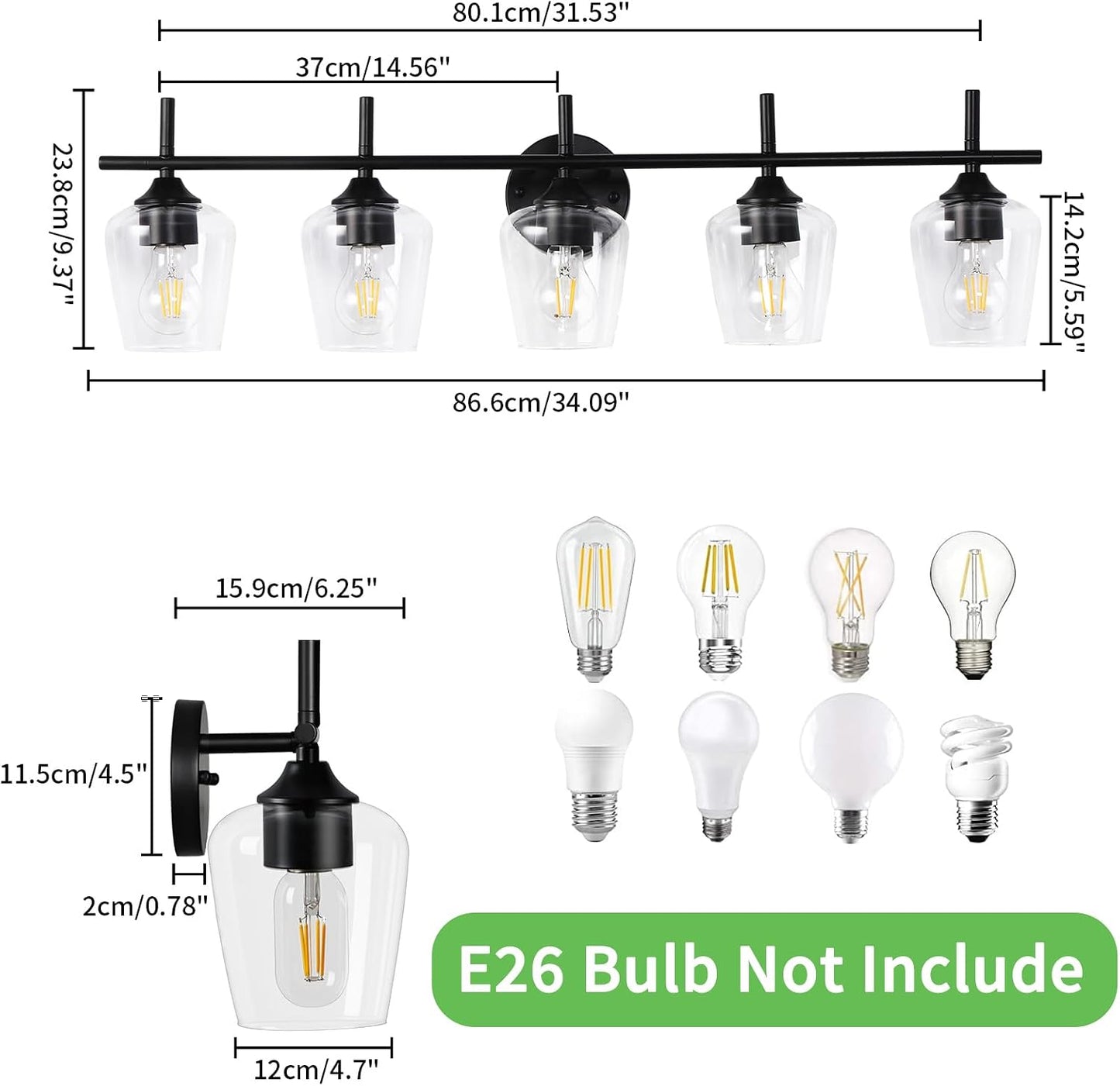 Lámpara baño 5 luces luz negra moderna