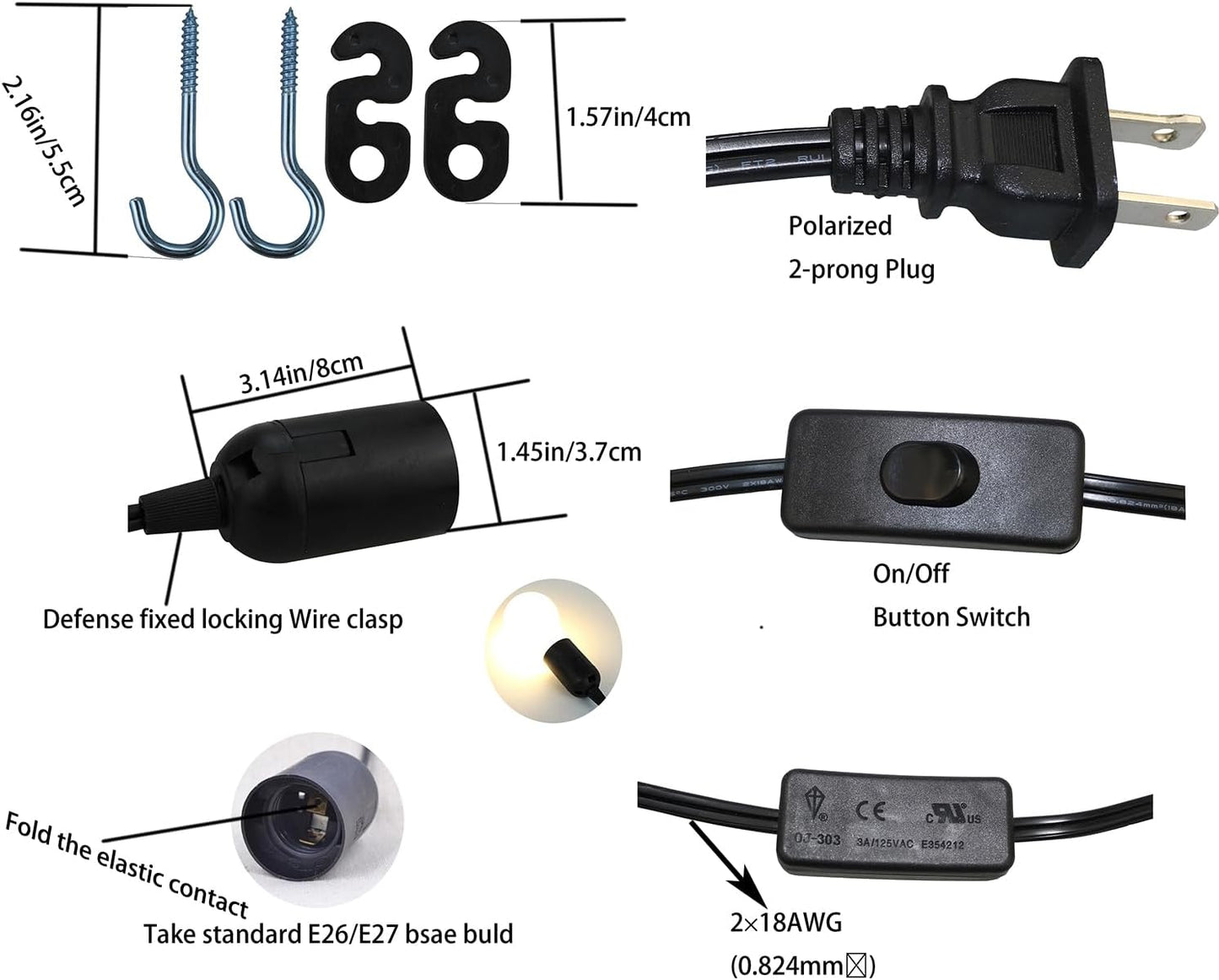4 Cables Extensión 20ft E26 con Interruptor Negro