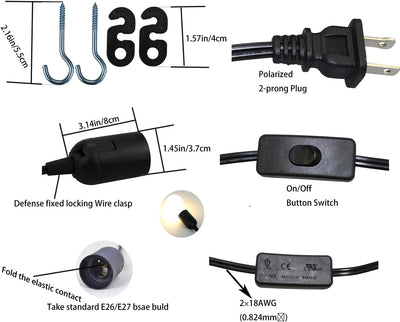 4 Cables Extensión 20ft E26 con Interruptor Negro