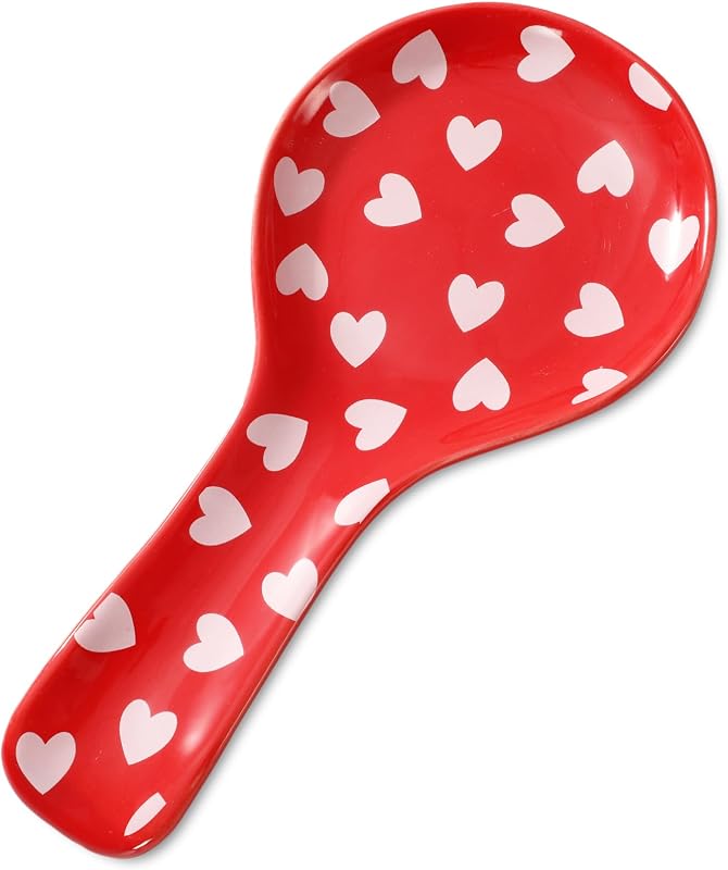 Soporte cuchara cerámica corazón rojo y blanco 9.4pulg