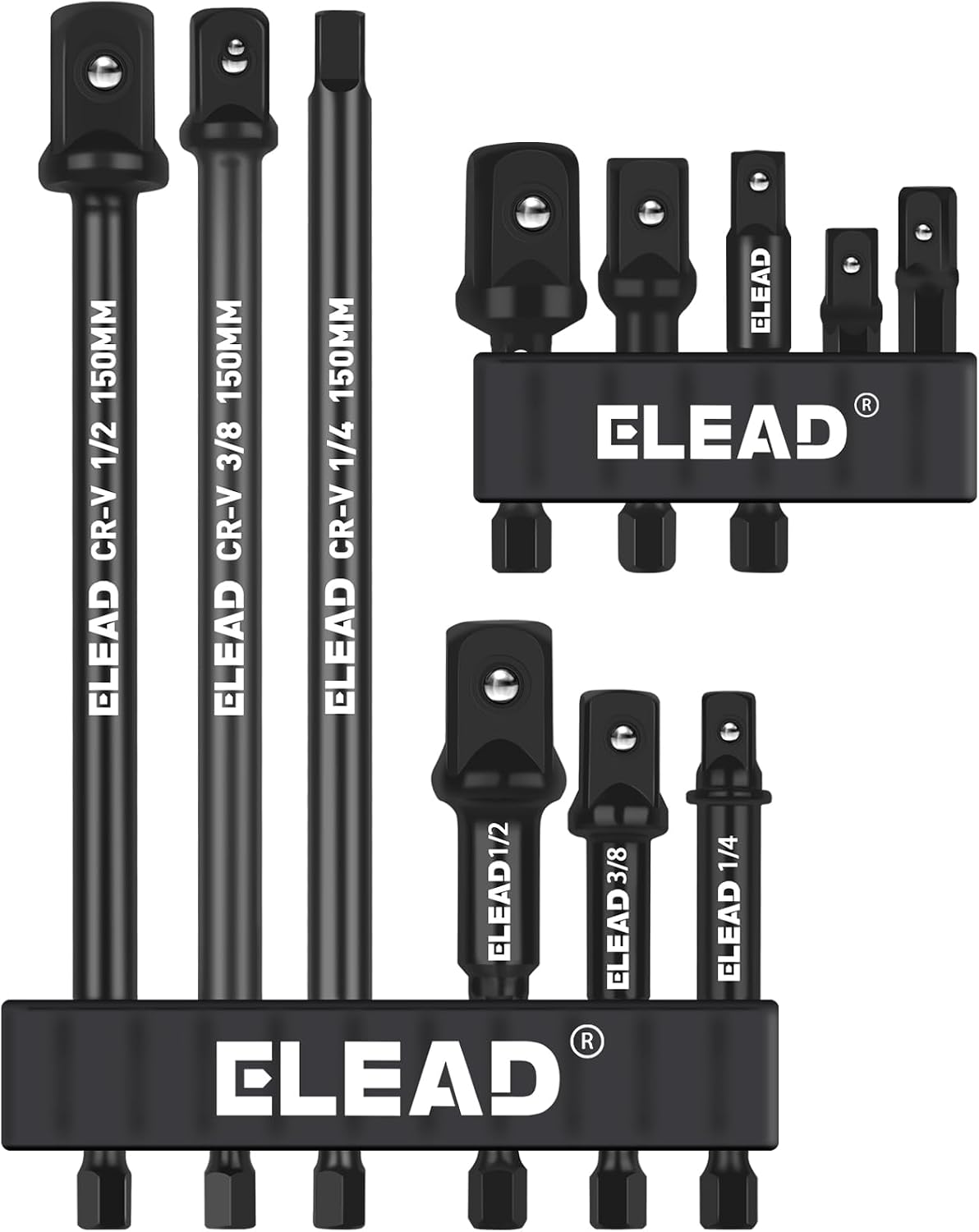 Juego 11 pzas adaptadores dados impacto 1/4 3/8 1/2