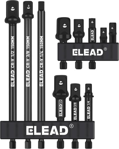 Juego 11 pzas adaptadores dados impacto 1/4 3/8 1/2