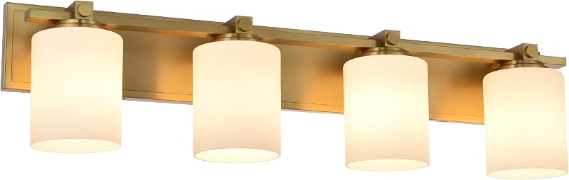 Lámpara dorada para baño 4 luces latón envejecido vidrio