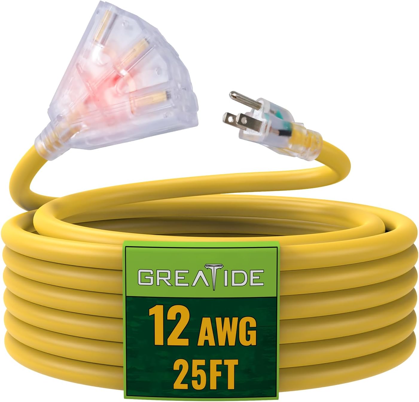 Cable extensión iluminado 25ft con 3 tomas SJTW 12/3
