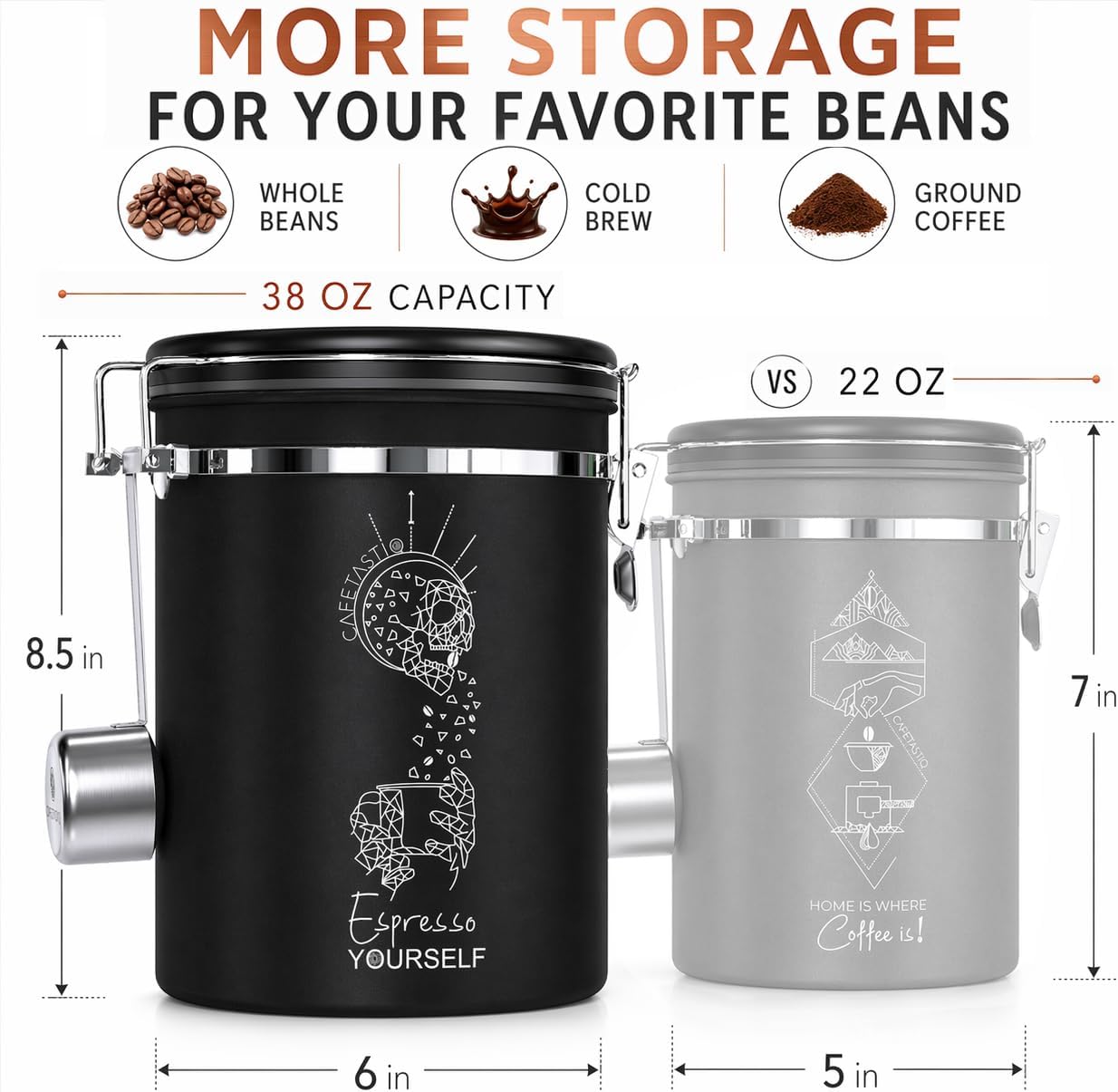 Frasco acero inox 38oz con cuchara medidora y registro