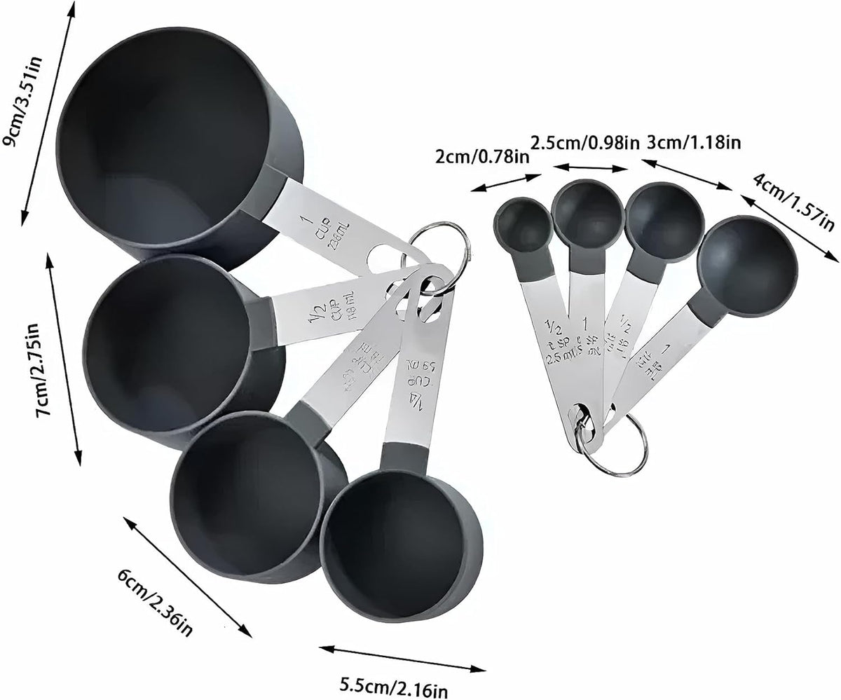 Juego de tazas y cucharas medidoras 8 piezas color negro
