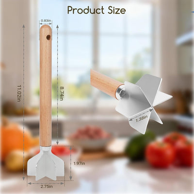 Picador carne acero inox 6 cuchillas mango madera 11pulg