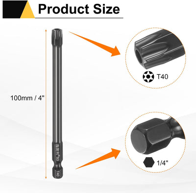 Broca Torx T40 vástago 1/4 pulg 4pulg magnética 6 puntos