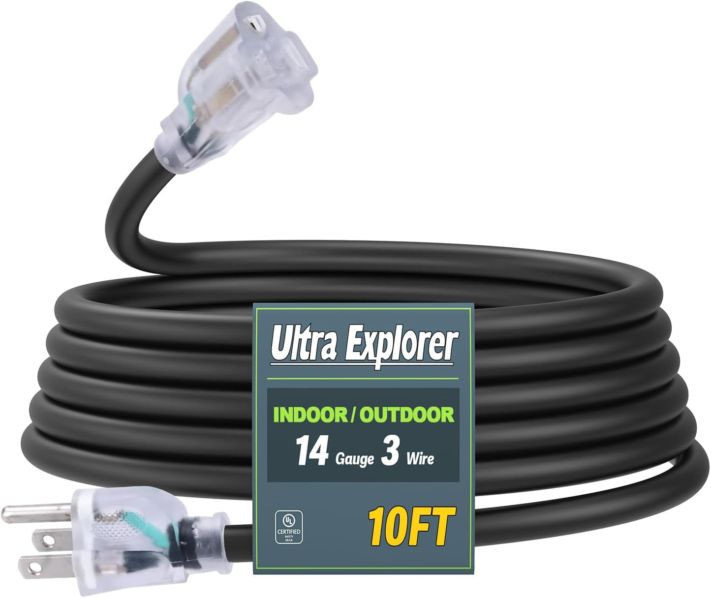 Cable extensión 10ft 3 clavijas negro impermeable jardín