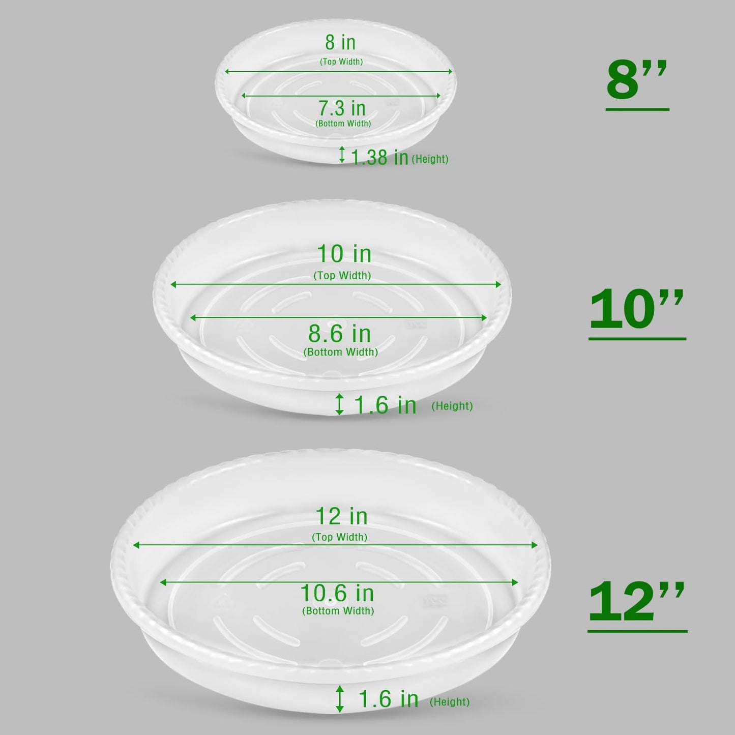 9 Platillos para Plantas 8-12" Plástico Transparente