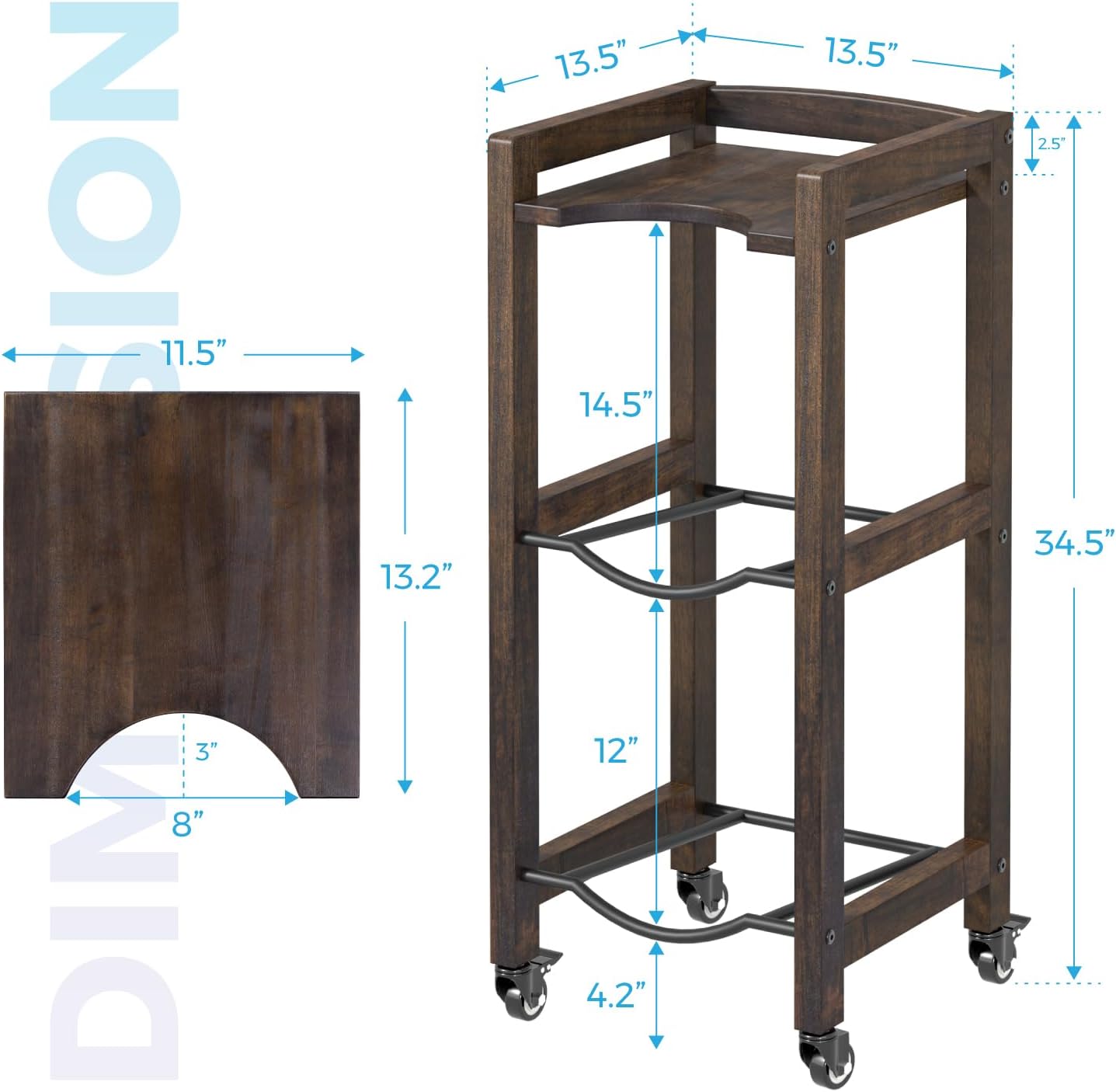 Soporte jarra agua 5gal madera natural 4 ruedas