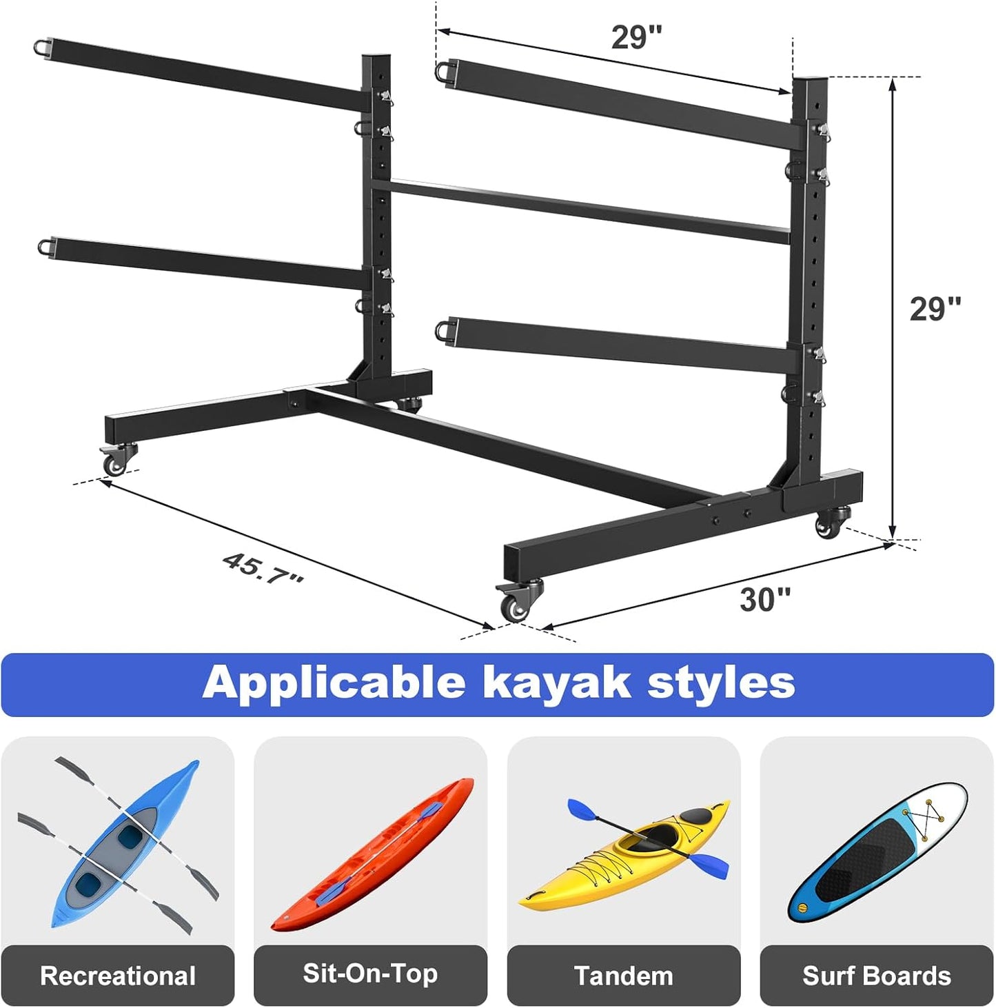 Estante metal ajustable para 2 kayaks canoas SUP