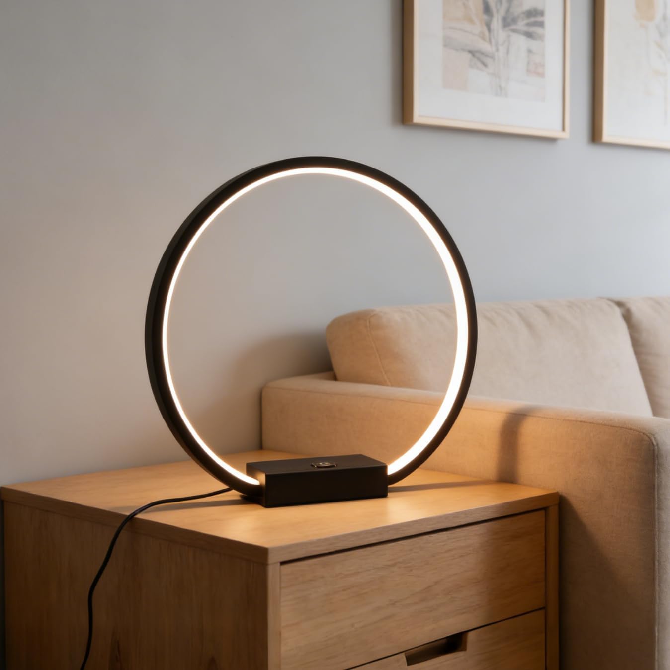 Lámpara mesa LED circular tactil 3 vías USB 12W 3000K