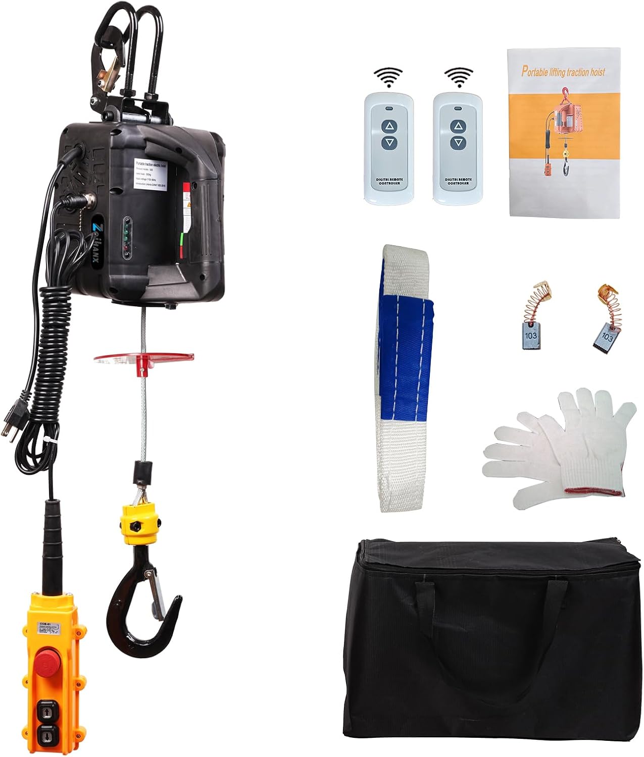 Torno eléctrico 3en1 110v con grúa control remoto garaje