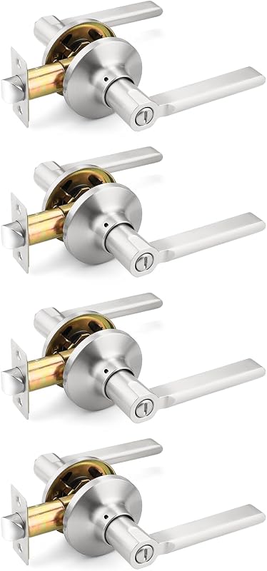 4 Manijas Puerta Cerradura Níquel Reversible