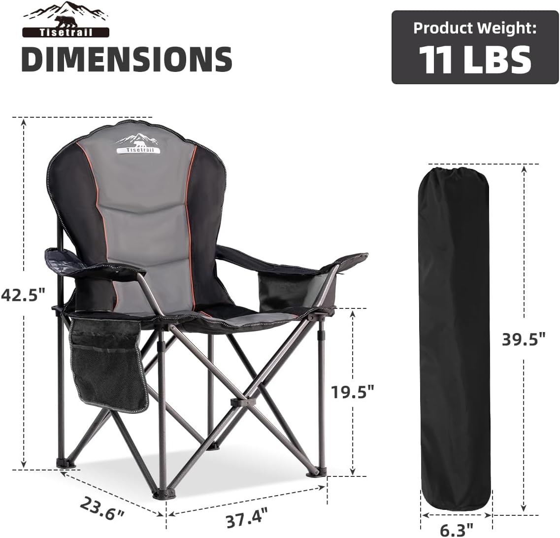 Silla campamento gran tamaño acolchado 500lb plegable negro