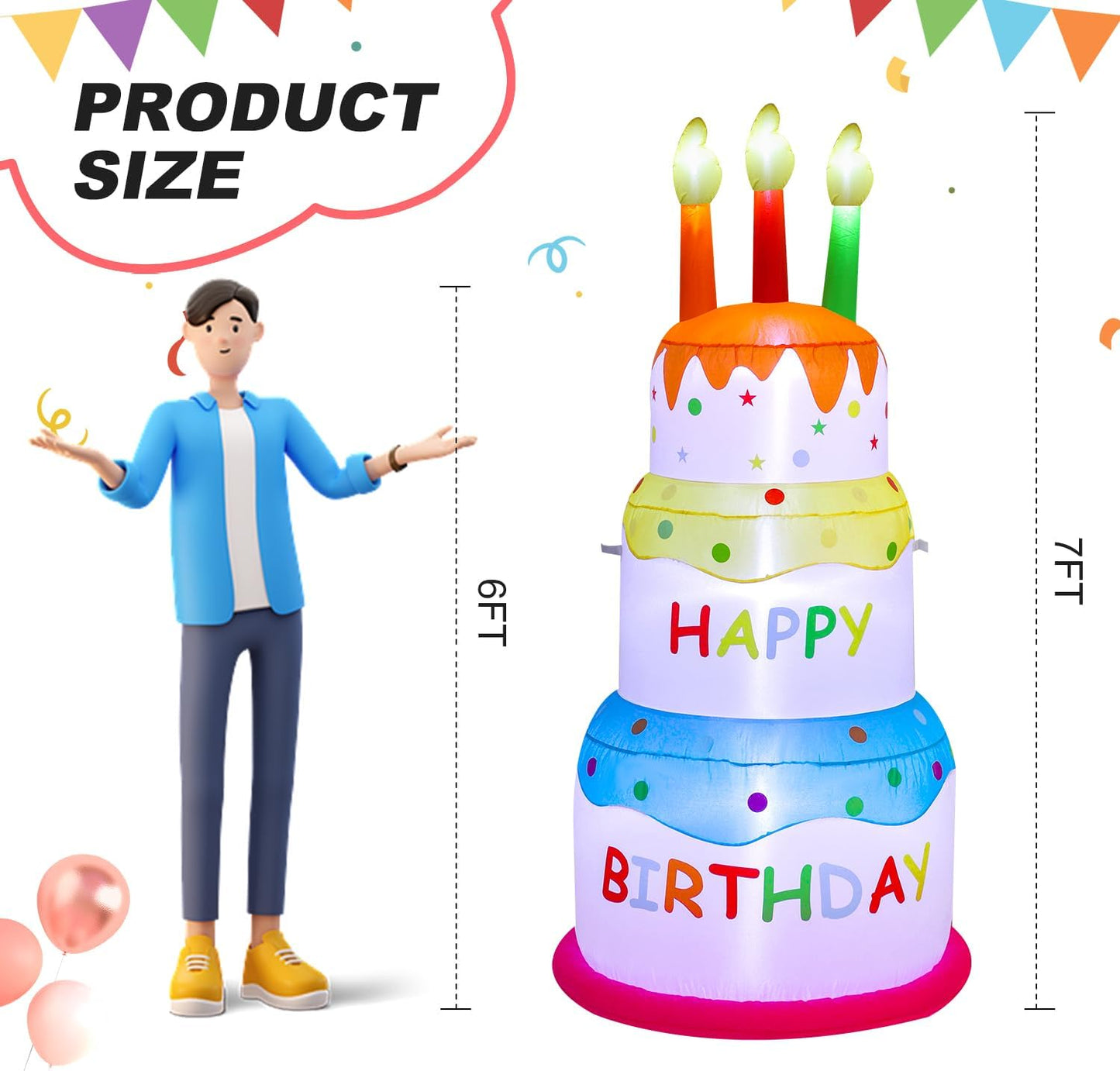 Pastel inflable cumpleaños 6ft con luces LED