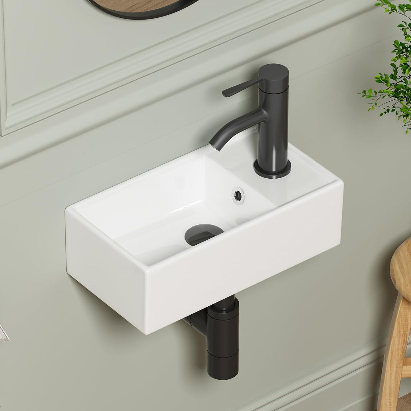 Lavabo pared rectangular flotante cerámica 15.6x8.6pulg