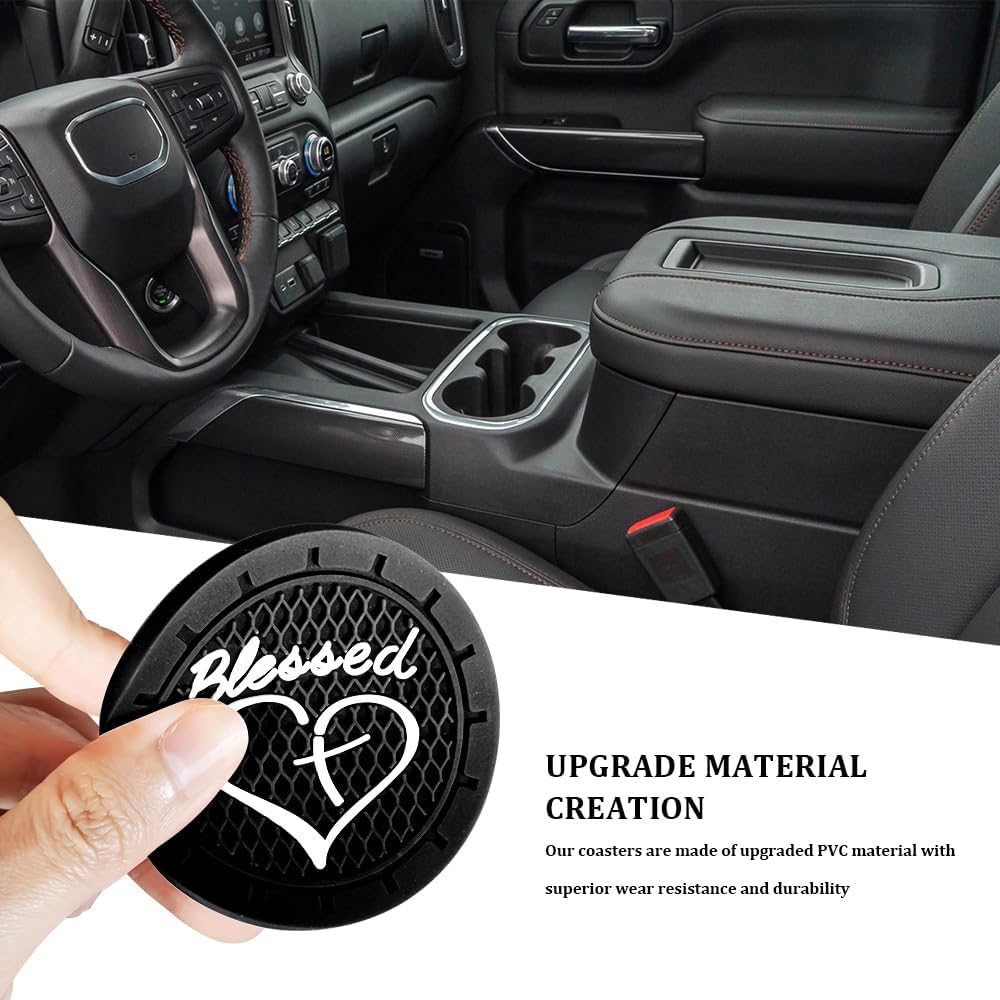 2 Posavasos Auto con Tapete Antiderrap Cross y Heart