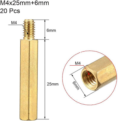 Separador hexagonal latón M4 25mm para PCB drone y circuito 20 pzas
