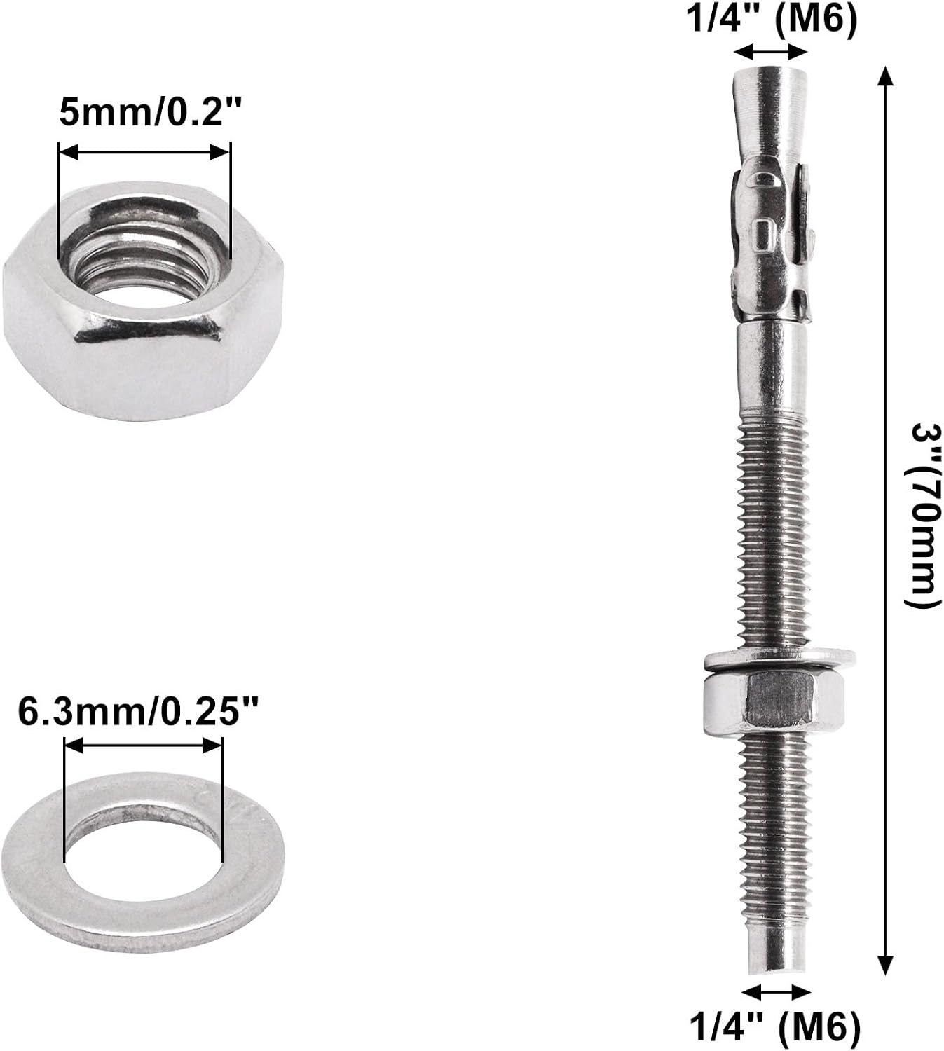 Anclajes hormigón 1/4x3 pulg acero inox 20uds