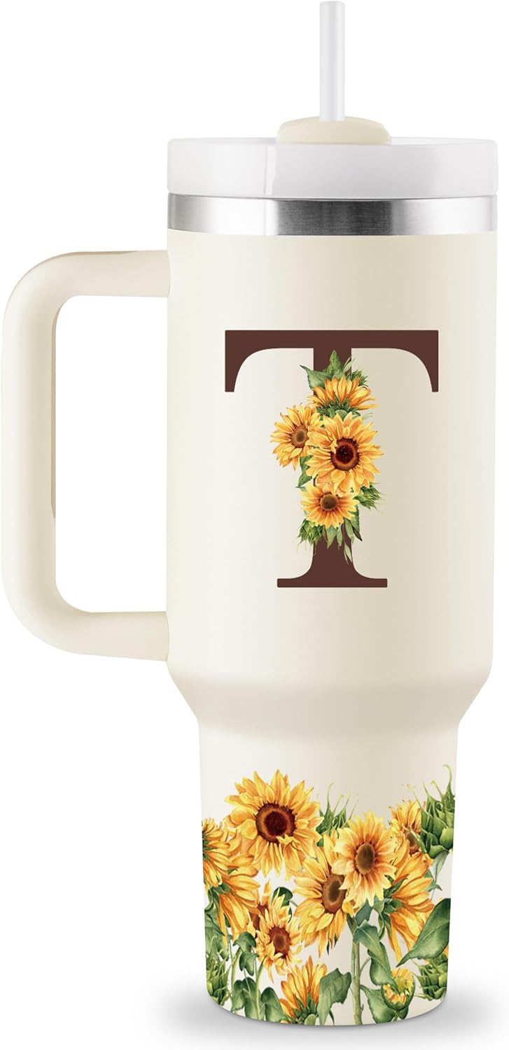 Vaso 40oz con monograma asa pajita regalo personalizado