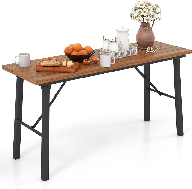 Mesa plegable acacia metal para picnic camping