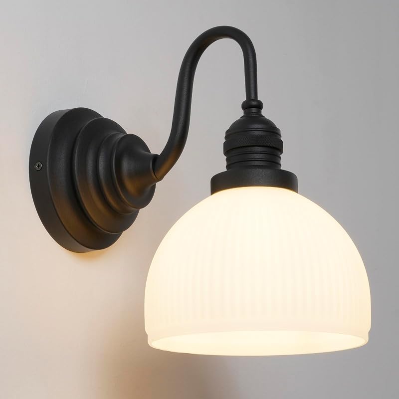 Lámpara pared baño negro tazón vidrio leche conexión directa