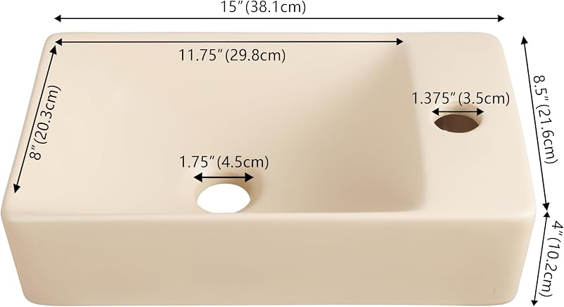 Lavabo cerámica pared 15x8pulg grifo derecho beige
