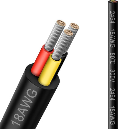 Cable eléctrico 18/3 50ft cobre estañado PVC trenzado negro