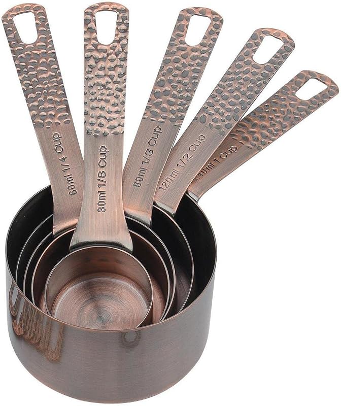 Set 5 Tazas Medidoras Cobre y Acero Inox para Cocina