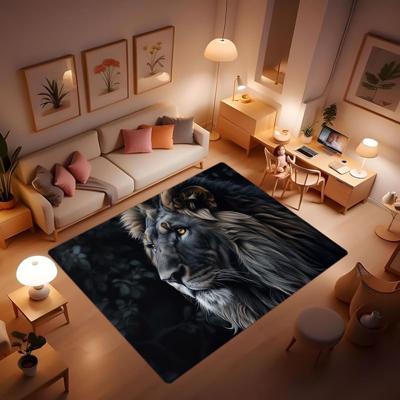 Alfombra área estampado león 24x36pulg gris suave interior