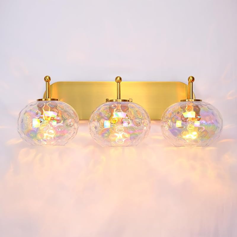 Lámpara aplique pared 3 luces latón dorado 23pulg vidrio