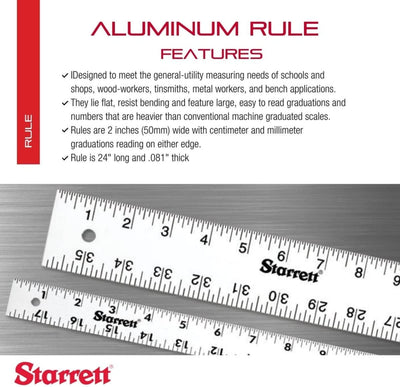 Regla aluminio 24pulg 2pulg 0.081pulg 1/8 1/16