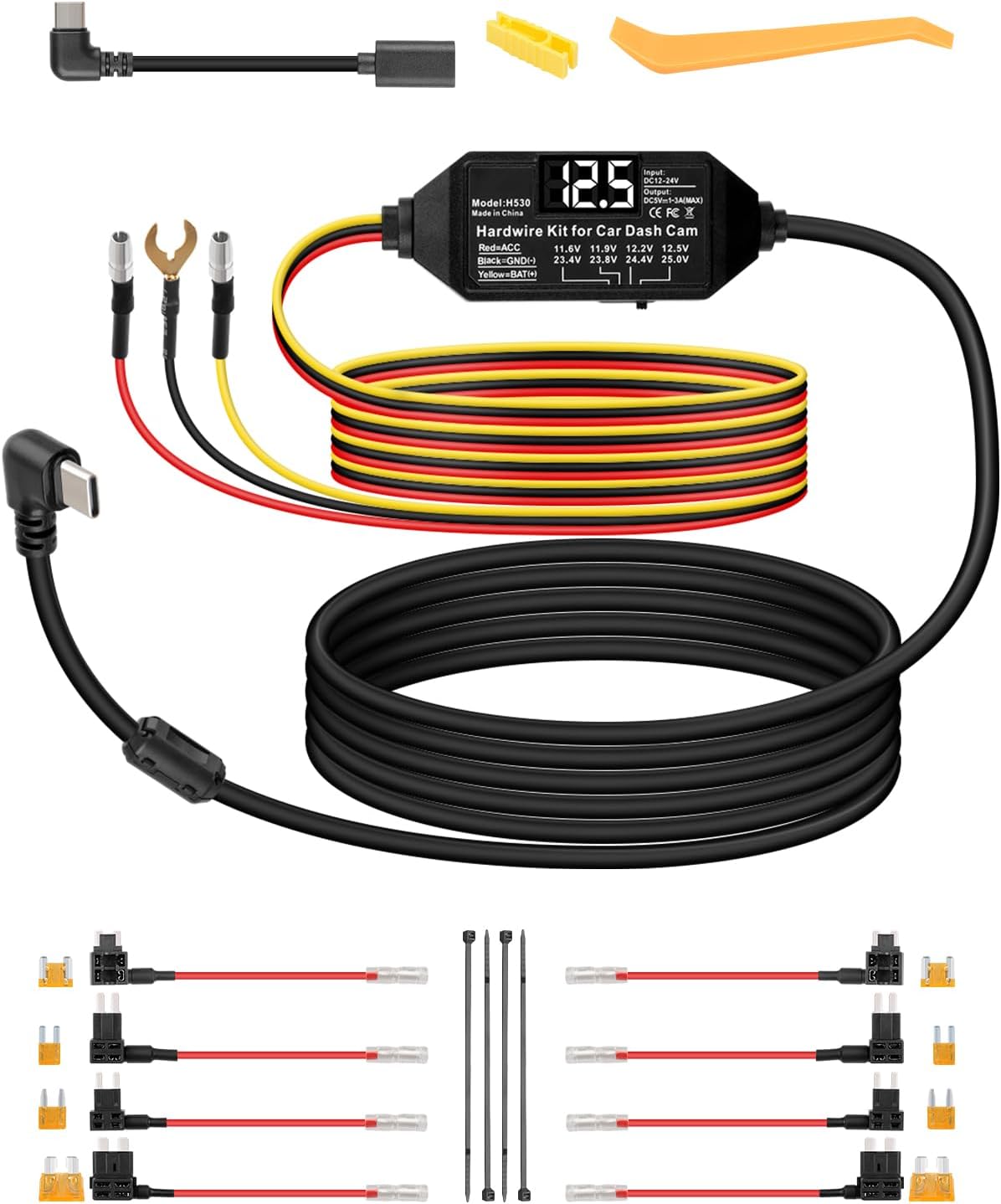 Kit cable USB C 12V-24V a 5V para cámara tablero 11.4"